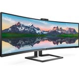 Philips 499P9H/00  48.8" Moniteur UltraWide  Noir, DisplayPort, HDMI, USB-C, Audio, LAN, Webcam