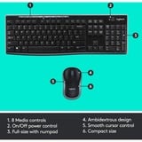 Logitech Wireless Desktop MK270, set de bureau Noir, Layout l’UE (QWERTY), Rubberdome