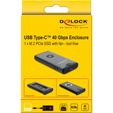 DeLOCK Boîtier externe pour SSD M.2 NVMe USB-C 40 Gbps avec RGB, Boîtier disque dur Gris/Noir, avec ventilateur