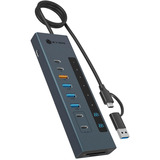 ICY BOX IB-HUB1742CR-C2PD, Station d'accueil Bleu clair, USB 3.2 Gen 2 (3.1 Gen 2) Type-A + Type-C, USB 3.2 Gen 2 (3.1 Gen 2) Type-A, USB 3.2 Gen 2 (3.1 Gen 2) Type-C, MicroSD (TransFlash), MicroSDHC, MicroSDXC, SD, SDHC, SDXC, 10000 Mbit/s, Noir, Aluminium