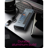 ICY BOX IB-HUB1742CR-C2PD, Station d'accueil Bleu clair, USB 3.2 Gen 2 (3.1 Gen 2) Type-A + Type-C, USB 3.2 Gen 2 (3.1 Gen 2) Type-A, USB 3.2 Gen 2 (3.1 Gen 2) Type-C, MicroSD (TransFlash), MicroSDHC, MicroSDXC, SD, SDHC, SDXC, 10000 Mbit/s, Noir, Aluminium