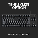 Logitech G413 SE clavier gaming mécanique Noir, Layout US-International (QWERTY), GL Tactile, 100%, LED blanches