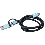 i-tec Câble USB-C > USB-C avec adaptateur USB 3.0 intégré Noir/Bleu clair, 1 mètre