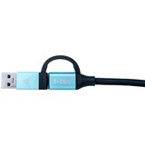 i-tec Câble USB-C > USB-C avec adaptateur USB 3.0 intégré Noir/Bleu clair, 1 mètre
