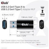 Club 3D USB-C 3.2 > USB-A 3.2 Gen 1, Adaptateur Noir