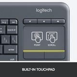 Logitech Sans Fil Touch K400+, clavier Anthracite, Layout l’UE (QWERTY)