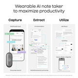 Plaud NotePin S, Enregistreur vocal Noir, 64 Go, Bluetooth 5.2 / BLE (Bluetooth Low Energy) / Wi-Fi