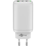 goobay Chargeur rapide USB-C PD GaN Multiport (65 W) Blanc, 2x USB-C, 1x USB-A, Power Delivery, QuickCharge