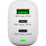 goobay Chargeur rapide USB-C PD GaN Multiport (65 W) Blanc, 2x USB-C, 1x USB-A, Power Delivery, QuickCharge