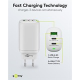 goobay Chargeur rapide USB-C PD GaN Multiport (65 W) Blanc, 2x USB-C, 1x USB-A, Power Delivery, QuickCharge