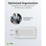 goobay Chargeur rapide USB-C PD GaN Multiport (65 W) Blanc, 2x USB-C, 1x USB-A, Power Delivery, QuickCharge