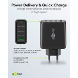 goobay Chargeur rapide multiport USB-C, PD, GaN, 68 watts Noir, 3x USB-C, 1x USB-A, Power Delivery, QuickCharge