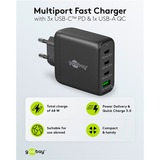 goobay Chargeur rapide multiport USB-C, PD, GaN, 68 watts Noir, 3x USB-C, 1x USB-A, Power Delivery, QuickCharge