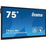 iiyama Prolite TE7512MIS-B3AG, Affichage public Noir, 4K UHD, tactile, WiFi, VGA, HDMI, USB-C, LAN, audio