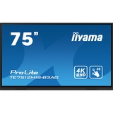iiyama Prolite TE7512MIS-B3AG, Affichage public Noir, 4K UHD, tactile, WiFi, VGA, HDMI, USB-C, LAN, audio