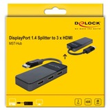 DeLOCK DisplayPort 1.4 > 3x HDMI MST, Repartiteur HDMI Noir, 0,125 mètre
