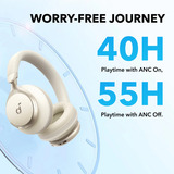 Anker Space One casque over-ear Crème, Bluetooth 5.3, Adaptive ANC, 40 mm