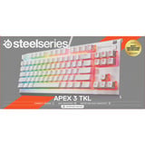 SteelSeries Apex 3 TKL RGB clavier gaming Blanc, Layout US (QWERTY), SteelSeries Whisper-Quiet, 80% (TKL)
