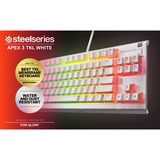 SteelSeries Apex 3 TKL, clavier gaming Blanc, Layout États-Unis, SteelSeries Whisper-Quiet, US layout, SteelSeries Whisper-Quiet, RGB LED, TKL