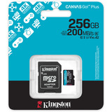 Kingston Canvas Go! Plus microSDXC 256 Go, Carte mémoire Noir, Incl. adapteur, Class 10, UHS-I U3, V30, A2