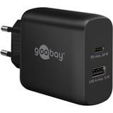 goobay 65W GaN USB-C PD Dual Fast Charger Noir, 1x USB-C, 1x USB-A