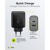 goobay 65W GaN USB-C PD Dual Fast Charger Noir, 1x USB-C, 1x USB-A