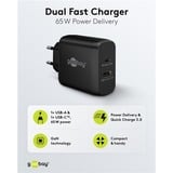 goobay 65W GaN USB-C PD Dual Fast Charger, Chargeur Noir