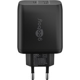 goobay Chargeur rapide double USB-C PD GaN (65 W) Noir, 1x USB-C, 1x USB-A, Power Delivery