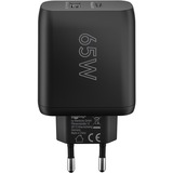 goobay Chargeur rapide double USB-C PD GaN (65 W) Noir, 1x USB-C, 1x USB-A, Power Delivery