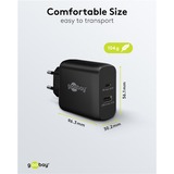 goobay Chargeur rapide double USB-C PD GaN (65 W) Noir, 1x USB-C, 1x USB-A, Power Delivery