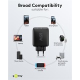 goobay Chargeur rapide double USB-C PD GaN (65 W) Noir, 1x USB-C, 1x USB-A, Power Delivery