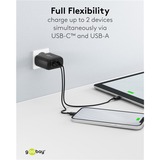goobay Chargeur rapide double USB-C PD GaN (65 W) Noir, 1x USB-C, 1x USB-A, Power Delivery