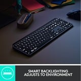 Logitech MX Keys Advanced Wireless Illuminated, clavier Noir, Layout États-Unis, Bluetooth