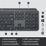 Logitech MX Keys Advanced Wireless Illuminated, clavier Noir, Layout États-Unis, Bluetooth