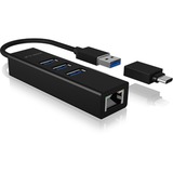 ICY BOX IB-HUB1419-LAN, Hub USB Noir