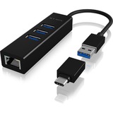 ICY BOX IB-HUB1419-LAN, Hub USB Noir