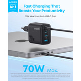 Anker Zolo wired charger 70W, Chargeur Noir, 3x USB-C, 1x USB-A, 70W