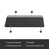 Logitech MK470 Slim Wireless set de bureau Noir, Layout US-International (QWERTY), Mécanique des ciseaux, 100%, 1000 dpi