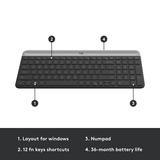 Logitech MK470 Slim, set de bureau Noir, Layout US (QWERTY), Mécanique des ciseaux, 1000 dpi
