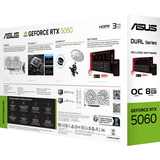 ASUS Dual -RTX5060-O8G-WHITE NVIDIA GeForce RTX 5060 8 Go GDDR7, Carte graphique Blanc, GeForce RTX 5060, 8 Go, GDDR7, 128 bit, 7680 x 4320 pixels, PCI Express 5.0