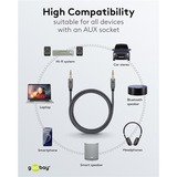 goobay Câble de connexion stéréo auxiliaire 3,5 mm Plus Audio Noir/Argent, 2 mètres