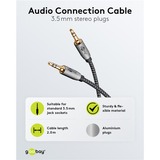 goobay Câble de connexion stéréo auxiliaire 3,5 mm Plus Audio Noir/Argent, 2 mètres