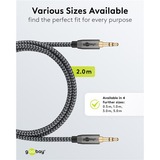 goobay Câble de connexion stéréo auxiliaire 3,5 mm Plus Audio Noir/Argent, 2 mètres