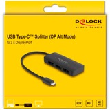 DeLOCK Splitter USB-C > 3x DisplayPort MST, Répartiteurs de DisplayPort Noir, 0,15 mètre