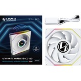 Lian Li UNI FAN TL120 LCD Wireless Single Pack, Ventilateur de boîtier Blanc, 4 broches PWM + 1x 9 broches USB