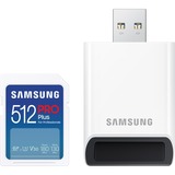 Samsung PRO Plus 512 Go SDXC, Carte mémoire Blanc, UHS-I U3, Classe 3, V30, lecteur de carte inclus