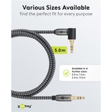 goobay Câble de connexion stéréo auxiliaire Plus Audio 3,5 mm 90° Noir/Argent, 5 mètres
