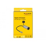 DeLOCK USB-C > Gigabit LAN avec connection Power Delivery, Adaptateur Gris, 0,155 mètres