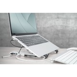 Digitus Support réglable pour ordinateur portable avec hub USB-C™ intégré, 5 ports Blanc, 5 ports, Supports de Notebook, Argent, Aluminium, 25,4 cm (10"), 43,2 cm (17"), 15 - 36°