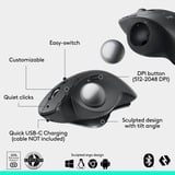 Logitech MX Ergo S Advanced Wireless Trackball Graphite, 512 - 2048 dpi, Bluetooth Low Energy / 2,4 GHz USB